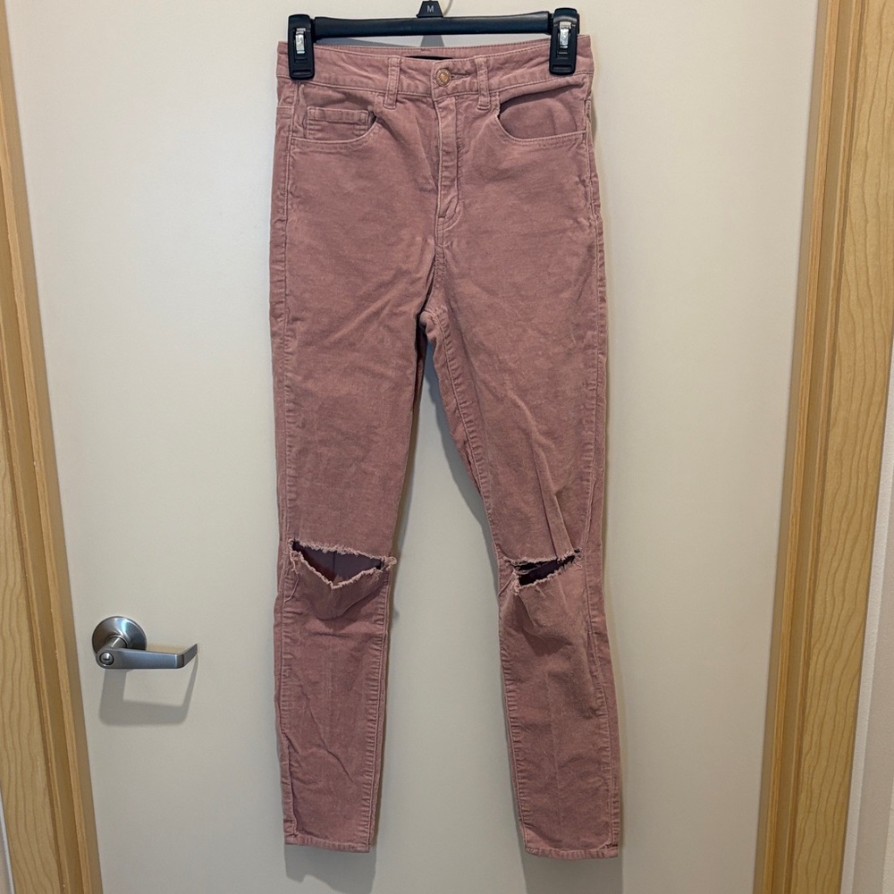 Women's Pink Corduroy Distressed Jeans